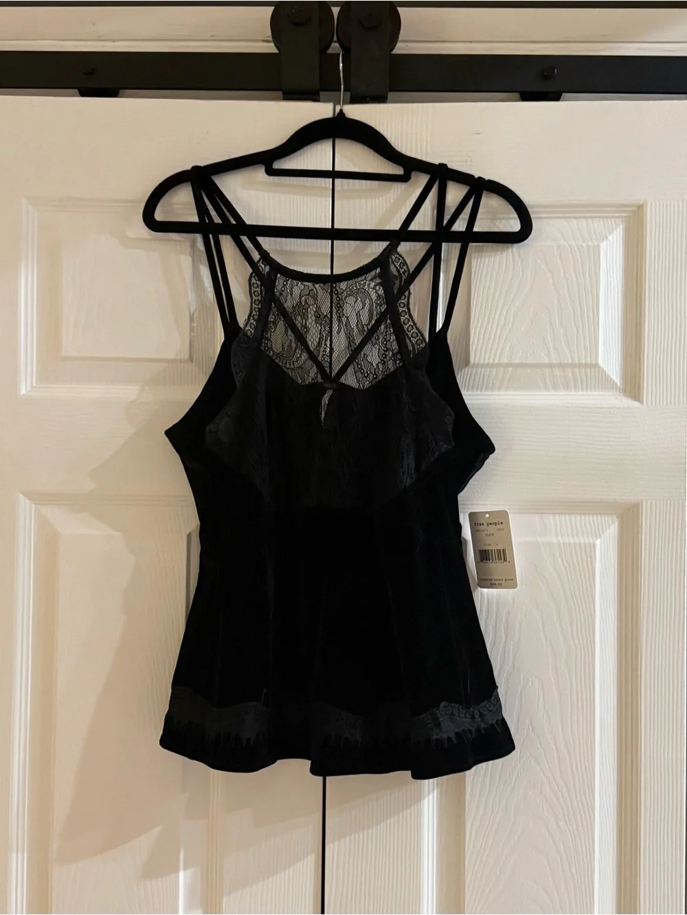 Free People Black Velvet Lace Strappy Tank Top NWT Size Large